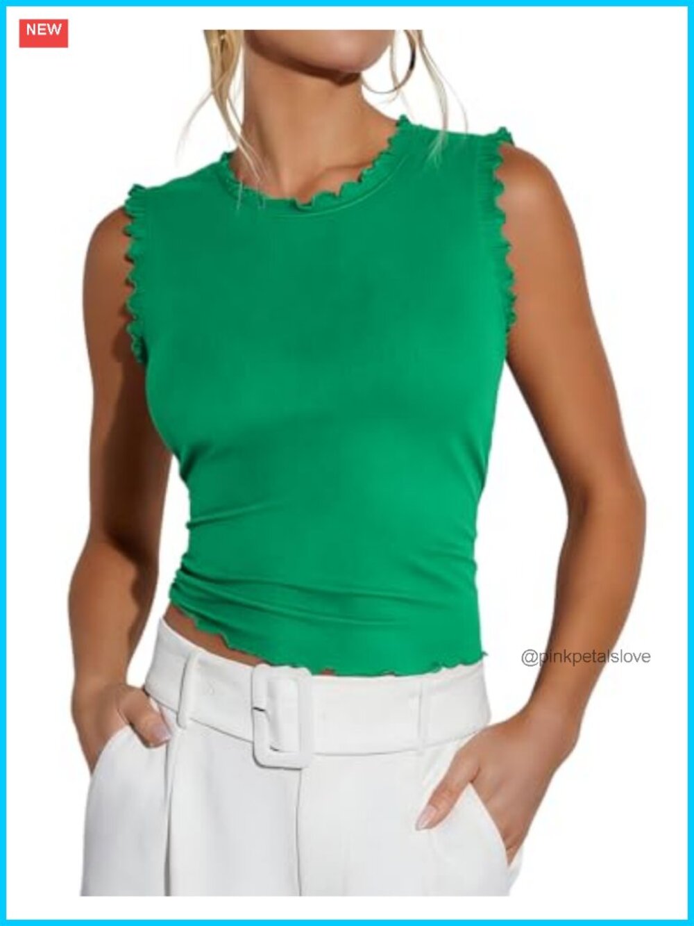 Rib Knit Ruffle Sleeveless Tank Top